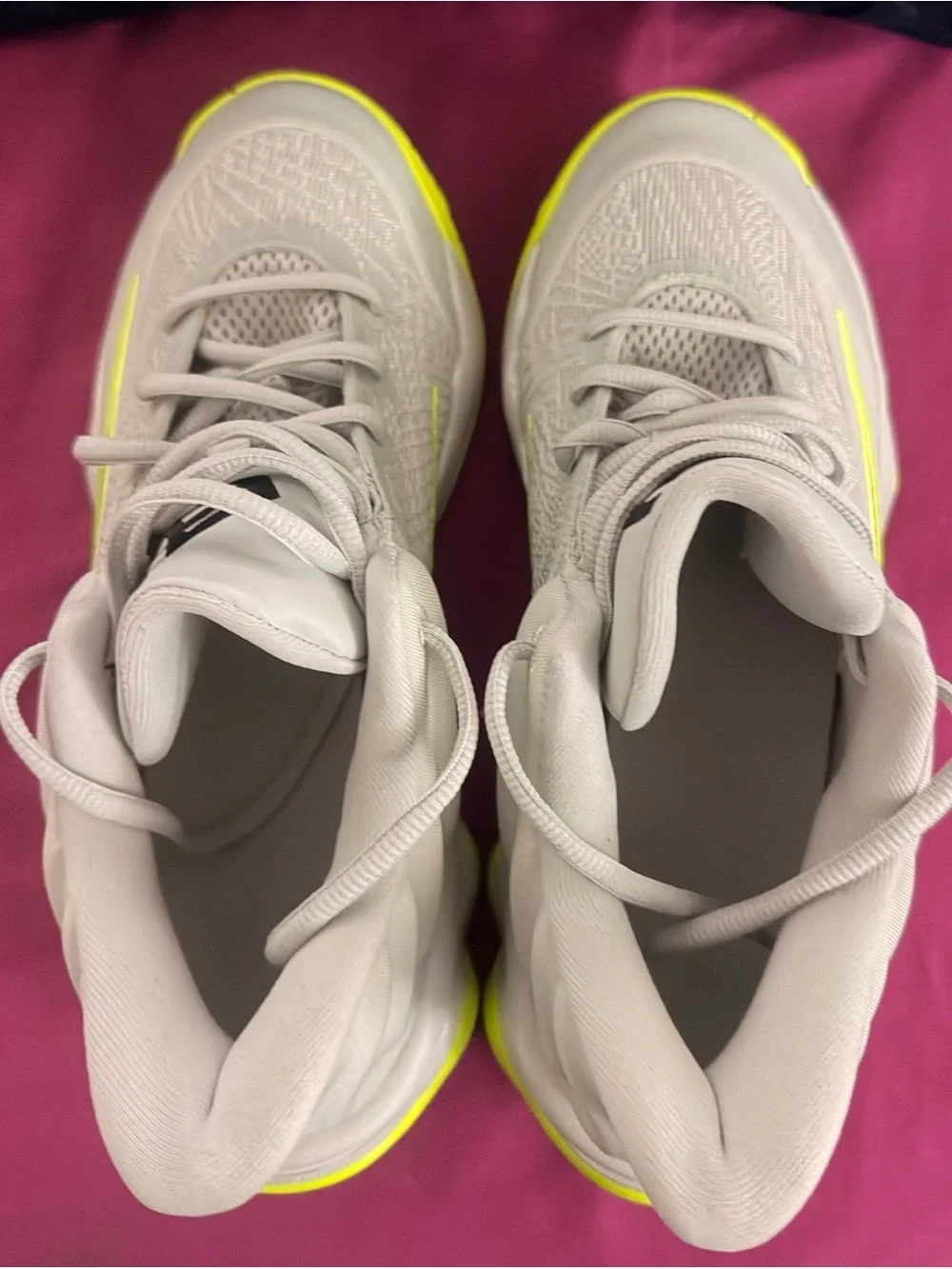 Nike White with Neon Yellow Accents Basketball Shoes